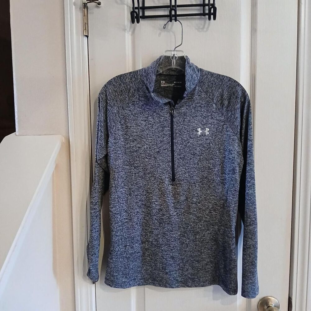 Under Armour Loose Heargear Black Gray Heathered 1/2 Zip Mock neck Pullover M